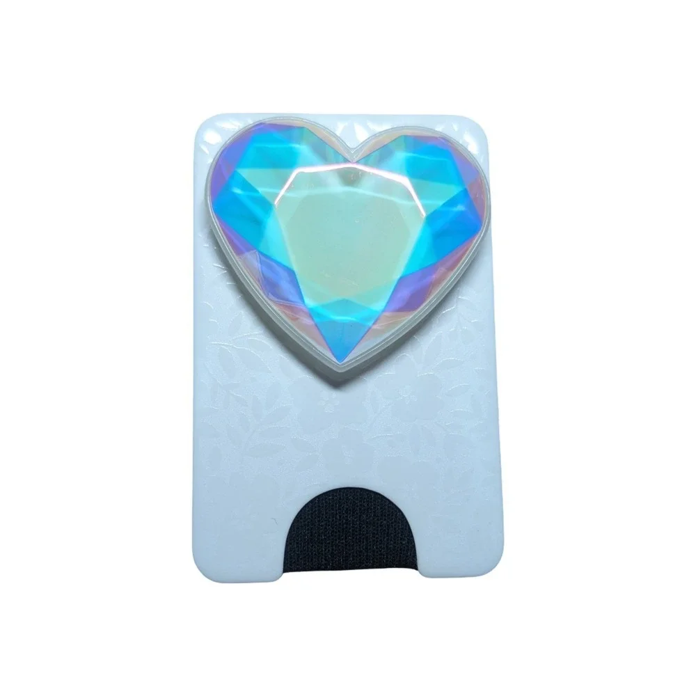 3-R PopSockets Magnetic PopWallet+ Wallet/Grip - Floral/White Iridescent Heart